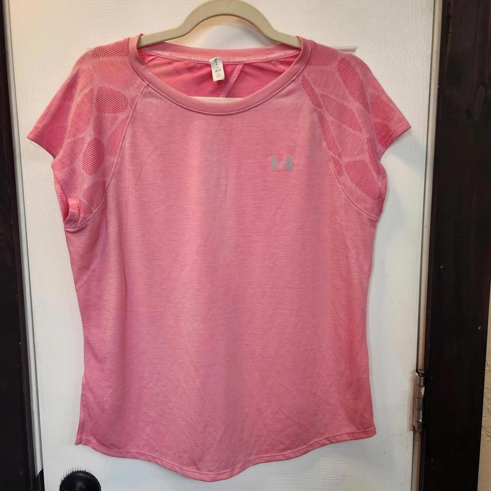 UA Women's HeatGear Fitted Short Sleeve Pink T-Shirt- Size Large